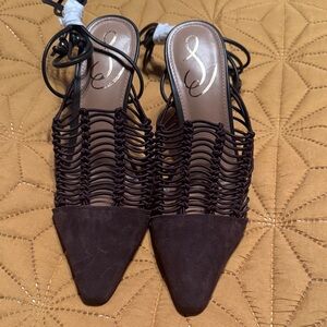 New! Sam Edelman Trinity Brown Suede/leather ankle tie pumps  Women's size 6.5